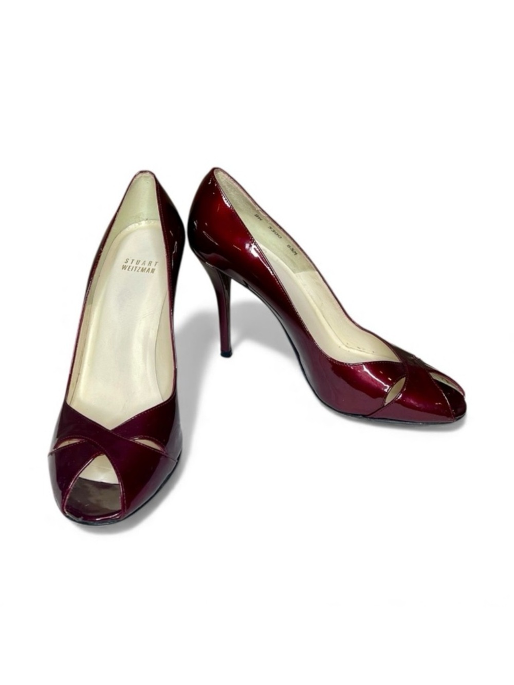 Stuart Weitzman Burgundy Red Patent Peep Toe Heel